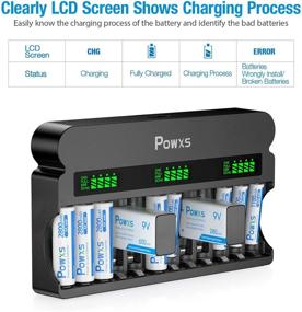 img 2 attached to 🔋 POWXS LCD 12 Bay Universal Battery Charger for AA AAA & 9V Rechargeable Batteries - Fast Charging, Ni-MH/Ni-CD/Lithium Ion Compatible