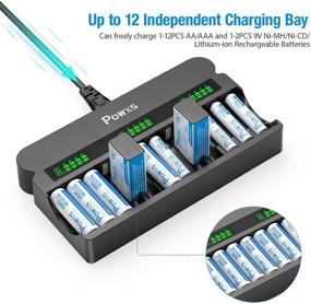 img 3 attached to 🔋 POWXS LCD 12 Bay Universal Battery Charger for AA AAA & 9V Rechargeable Batteries - Fast Charging, Ni-MH/Ni-CD/Lithium Ion Compatible