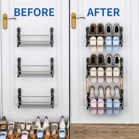 img 3 attached to 👞 DUSASA 3-Pack Over the Door Shoe Rack Organizer - Stainless Steel Hanging Shoe Shelf with Hooks for Closet, Entryway - No Drilling Required