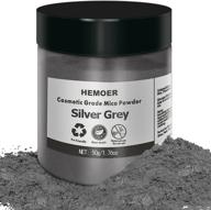 🎨 versatile hemoer mica powder: 50g/1.76oz silver grey natural pigment with pearl luster for epoxy resin, soap making, slime, eyeshadow, lips makeup, bath bombs & painting logo