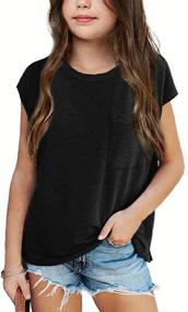 img 4 attached to 👚 Imily Bela Girls Cap Sleeve Summer Tops - Casual Crewneck Loose T-Shirts with Pocket