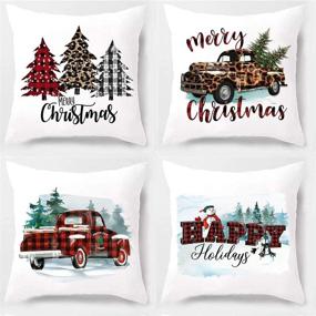 img 4 attached to PSDWETS Christmas Decor Buffalo Check Plaid Truck Watercolour Christmas Tree Throw Pillow Covers Set of 4