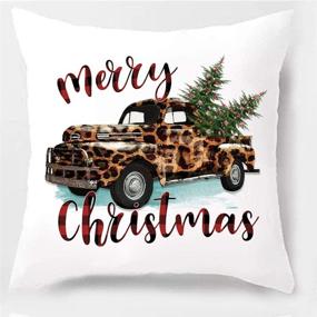 img 1 attached to PSDWETS Christmas Decor Buffalo Check Plaid Truck Watercolour Christmas Tree Throw Pillow Covers Set of 4