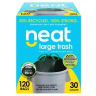 neat 30 gallon drawstring trash bags - mega 120 count: triple ply fortified, eco-friendly 50% recycled material, neutralize+ odor technology, reversible black and white garbage bags logo