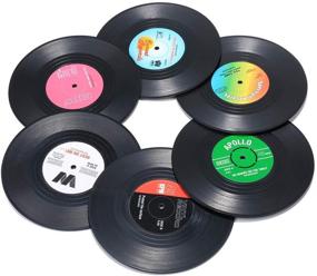 img 4 attached to 🎵 ZAYAD Vinyl Disk Coasters: Funny, Absorbent, and Effective Protection for Your Desktop - 6-Piece Novelty Set