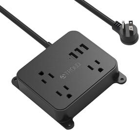 img 4 attached to Black TROND Wall Mountable Power Strip with USB, 3 Widely Spaced Outlets, 3 USB Ports, Flat Plug, 4.5ft Extension Cord – Essential for Home Office, Nightstand, Travel, Dorm Room