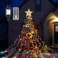 🎄 crepro christmas decoration star string lights - 300 led, 11 lighting modes with remote - warm white & multicolor changing outdoor waterfall lights for home holiday decor - christmas tree toppers lights логотип