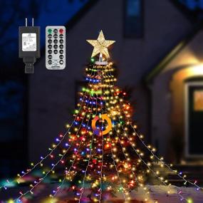 img 4 attached to 🎄 CREPRO Christmas Decoration Star String Lights - 300 LED, 11 Lighting Modes with Remote - Warm White & Multicolor Changing Outdoor Waterfall Lights for Home Holiday Decor - Christmas Tree Toppers Lights