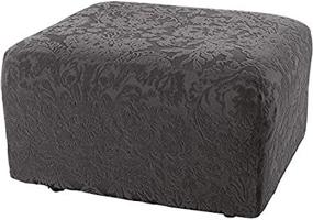 img 4 attached to Gray Surefit Stretch Jacquard Damask Ottoman Cover Slipcover - Form Fit, Polyester/Spandex, Machine Washable