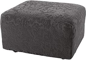 img 2 attached to Gray Surefit Stretch Jacquard Damask Ottoman Cover Slipcover - Form Fit, Polyester/Spandex, Machine Washable