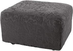 img 1 attached to Gray Surefit Stretch Jacquard Damask Ottoman Cover Slipcover - Form Fit, Polyester/Spandex, Machine Washable