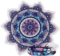 large round purple mandala beach towel - violet mist flower lotus tassels, thick cotton picnic yoga tablecloth mat with excellent water absorbency - 60 inch logo