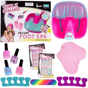 img 4 attached to 🎉 Girlz Squad Foot Spa Sets and Nail Kit for Girls Ages 7-12 - DIY Manicure and Pedicure Set for Sleepovers and Slumber Parties. Promotes Self-Care and Boosts Creativity in Kids