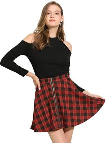 img 4 attached to 👗 Allegra K Women's High Waist Zip Up Pleated A-Line Casual Short Flowy Plaid Skater Skirt with Enhanced SEO