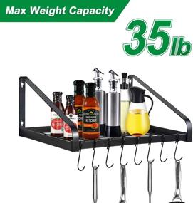 img 2 attached to 🧲 G-TING Hanging Pot Rack - Wall Mounted Pots Holder & Kitchen Storage Shelf with 8 Hooks - Ideal for Pans Set, Utensils, Cookware, Books, Household - Black (2 DIY Methods)