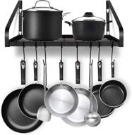 🧲 g-ting hanging pot rack - wall mounted pots holder & kitchen storage shelf with 8 hooks - ideal for pans set, utensils, cookware, books, household - black (2 diy methods) логотип