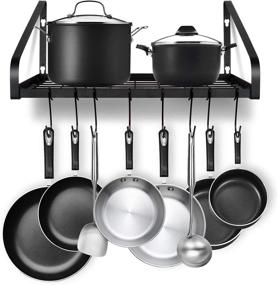 img 4 attached to 🧲 G-TING Hanging Pot Rack - Wall Mounted Pots Holder & Kitchen Storage Shelf with 8 Hooks - Ideal for Pans Set, Utensils, Cookware, Books, Household - Black (2 DIY Methods)