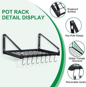 img 3 attached to 🧲 G-TING Hanging Pot Rack - Wall Mounted Pots Holder & Kitchen Storage Shelf with 8 Hooks - Ideal for Pans Set, Utensils, Cookware, Books, Household - Black (2 DIY Methods)