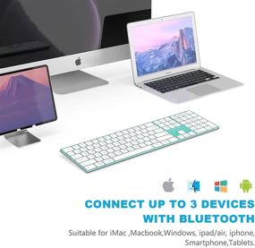 img 3 attached to 🔵 JOYACCESS Многоустройственная Bluetooth-клавиатура - Полноразмерная беспроводная клавиатура с цифровой клавиатурой - Перезаряжаемая - Переключение между 3 устройствами - ПК, ноутбук, MacBook Pro/Air, iPad/iPhone/iMac, смартфон - Бирюзовый