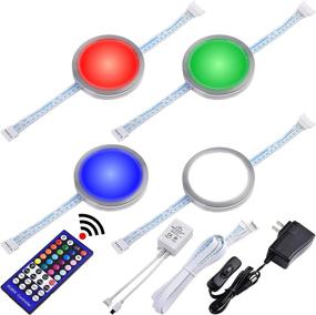 img 4 attached to 🌈 Lvyinyin RGBW Under Cabinet LED Lighting Kit - Wireless Remote Control Dimmer - 120V to 12V Wall Plug - 4 Lights: RGB & Daylight White, Linkable Puck Light