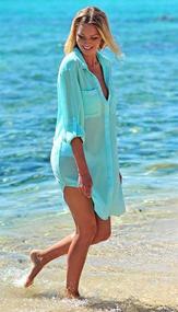 img 2 attached to 👙 Crinkle Chiffon Beachwear for Women: Button-Up Swimsuits & Cover Ups