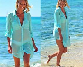 img 1 attached to 👙 Crinkle Chiffon Beachwear for Women: Button-Up Swimsuits & Cover Ups