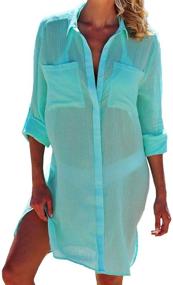 img 4 attached to 👙 Crinkle Chiffon Beachwear for Women: Button-Up Swimsuits & Cover Ups