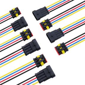 img 4 attached to 💦 Waterproof Electrical Connectors Kit - MUYI 5 Sets 18AWG | 1.5mm Series Terminal | Rubber Seal | 10cm Wire Weatherpack Connectors (4 pin)