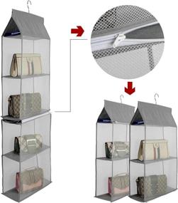 img 3 attached to 👜 Organize with Ease: Jucoan 2 Pack Detachable Hanging Handbag Purse Organizer for Closet - Wardrobe Storage Solution with 4 Large Mesh Shelves, 52”X 15.8”, Grey