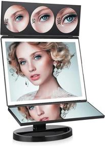 img 4 attached to 💄 Fascinate X-Large Model Lighted Makeup Vanity Mirror - Trifold Mirror with Magnification Options, Touch Screen, 360° Rotation, Dual Power Supply - Black