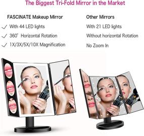 img 3 attached to 💄 Fascinate X-Large Model Lighted Makeup Vanity Mirror - Trifold Mirror with Magnification Options, Touch Screen, 360° Rotation, Dual Power Supply - Black