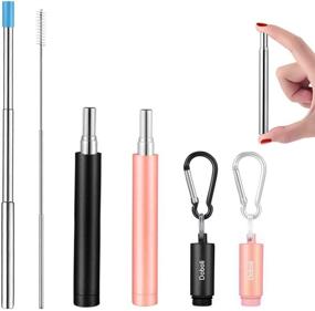 img 4 attached to 🥤 Reusable Metal Straws Collapsible Stainless Steel Drinking Straw 2 Pack: Portable Telescopic Straws with Case in Black/Rose Gold