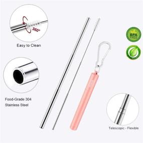 img 3 attached to 🥤 Reusable Metal Straws Collapsible Stainless Steel Drinking Straw 2 Pack: Portable Telescopic Straws with Case in Black/Rose Gold