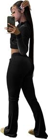 img 2 attached to 👖 Stylish Velour Tracksuit Sets: Long Sleeve Crop Tops, Jackets & Flared Long Pants for Women