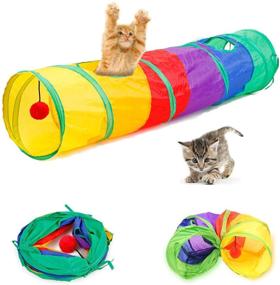 img 4 attached to 🐱 Foldable Pop-up Rainbow Cat Tunnel - Interactive Tube Toy with Play Ball for Indoor Cats | 2-Way Collapsible Pet Tunnel for Kittens, Puppies, Rabbits, and Small Animals