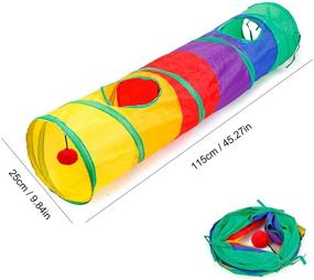 img 3 attached to 🐱 Foldable Pop-up Rainbow Cat Tunnel - Interactive Tube Toy with Play Ball for Indoor Cats | 2-Way Collapsible Pet Tunnel for Kittens, Puppies, Rabbits, and Small Animals