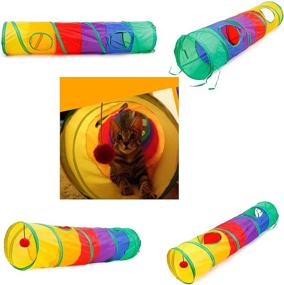 img 1 attached to 🐱 Foldable Pop-up Rainbow Cat Tunnel - Interactive Tube Toy with Play Ball for Indoor Cats | 2-Way Collapsible Pet Tunnel for Kittens, Puppies, Rabbits, and Small Animals