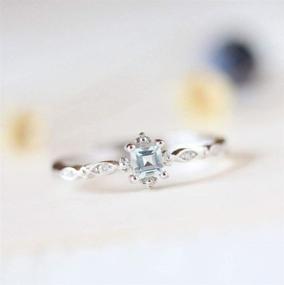 img 1 attached to Wenbin Fashion Ring: Stunning Aqua Blue Zircon Crystal Sterling Silver Wedding Band - Size 10