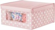 📦 mdesign soft stackable fabric closet storage organizer holder box - clear window and lid, for child/kids room, nursery, playroom - polka dot print - medium size - pink and white dots logo