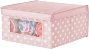 img 4 attached to 📦 mDesign Soft Stackable Fabric Closet Storage Organizer Holder Box - Clear Window and Lid, for Child/Kids Room, Nursery, Playroom - Polka Dot Print - Medium Size - Pink and White Dots