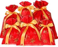 christmas snack bags - 36 pieces with red and gold snowflake pattern and ribbons: festive candy packaging for christmas parties and decorations logo