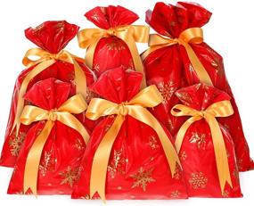 img 4 attached to Christmas Snack Bags - 36 Pieces with Red and Gold Snowflake Pattern and Ribbons: Festive Candy Packaging for Christmas parties and Decorations