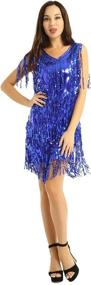 img 4 attached to iEFiEL Women's V-Neck Sequin Tassel Latin Dance Dress: Sparkling Rhythm Ballroom Salsa Samba Rumba Tango Gowns