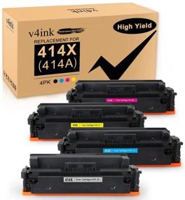 img 4 attached to 4-Pack v4ink Compatible Toner Replacement for HP 414X W2020X 🖨️ in KCMY for HP Color Pro MFP M479 & M454 Printers
