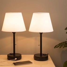 img 4 attached to 🛏️ Lifeholder Bedside Lamps - Set of 2, Table Lamps with Dual USB Ports & Power Outlet, Minimalist White Shade USB Nightstand Lamps, Desk Lamps Ideal for Bedroom, Living Room, or Office