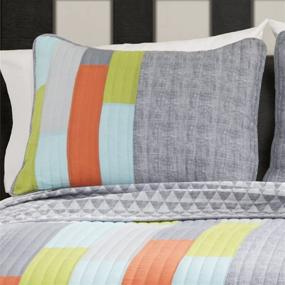 img 3 attached to 🛏️ Modern Geometric Pattern Reversible 3 Piece Bedding Set - Lush Decor Twin-Gray & Orange Shelly Stripe Quilt