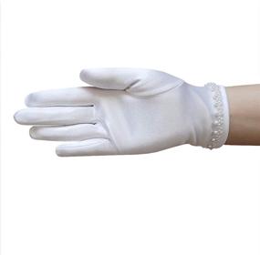 img 1 attached to ZAZA BRIDAL Girl's White Satin Gloves with Exquisite Pearl Bead Edging for Elegance