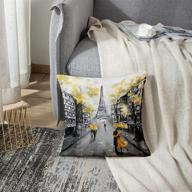 🗼 emvency throw pillow cover: european city landscape paris eiffel tower black white yellow modern couple décor 18x18 inches логотип