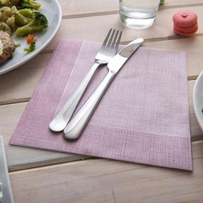 img 2 attached to 🍽️ Luxenap 15.75 Inch Decorative Napkins with Linen Feel - Pack of 600 Soft Cloth Like Dinner Napkins in White with Burgundy Threads, Pre-folded Paper Disposable Guest Napkins for Weddings and Parties - Excellent Absorbency