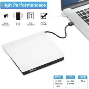 img 2 attached to 📀 Haiway External CD DVD Drive, USB 3.0 Portable Slim CD DVD ROM Rewriter, Burner & Player - for Laptop, Desktop, MacBook, PC - Windows, Linux, Mac Os (White)